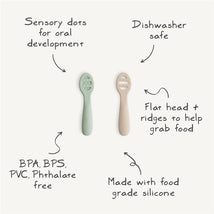 Mushie Silicone First Feeding Baby Spoons 2 Pack - Cambridge Blue & Shifting Sand Image 2