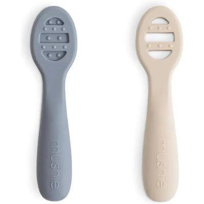 Mushie - Silicone First Feeding Baby Spoons, 2 Pack, Tradewinds, Shifting Sand Image 1