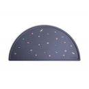 BPA-free silicone placemat with a non-slip design, featuring colorful planet illustrations on a dark background.