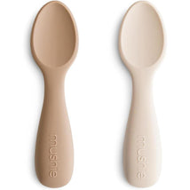 Mushie - Silicone Toddler Starter Spoons, 2 Pack, Natural/Shifting Sand Image 1