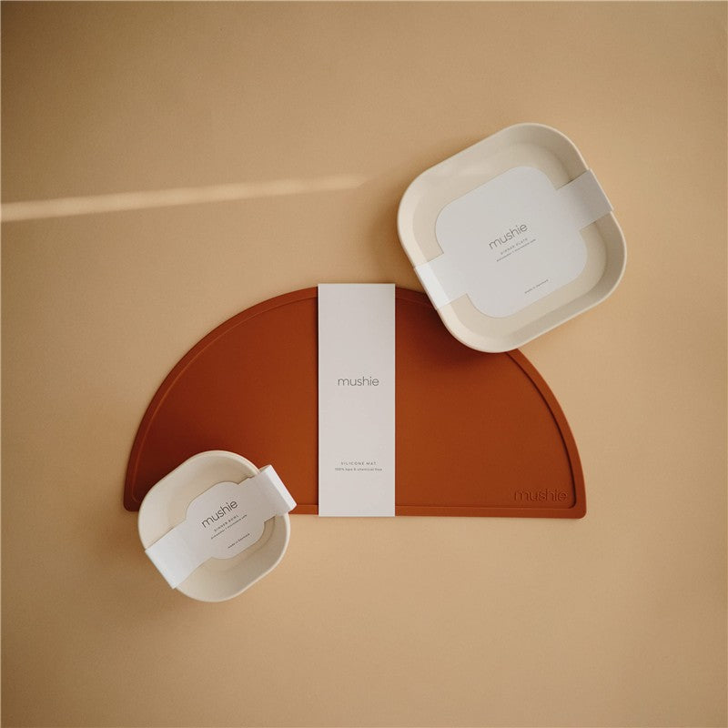 Mushie Silicone Square Bowl Dinnerware Set 2 Pack - Ivory Image 7