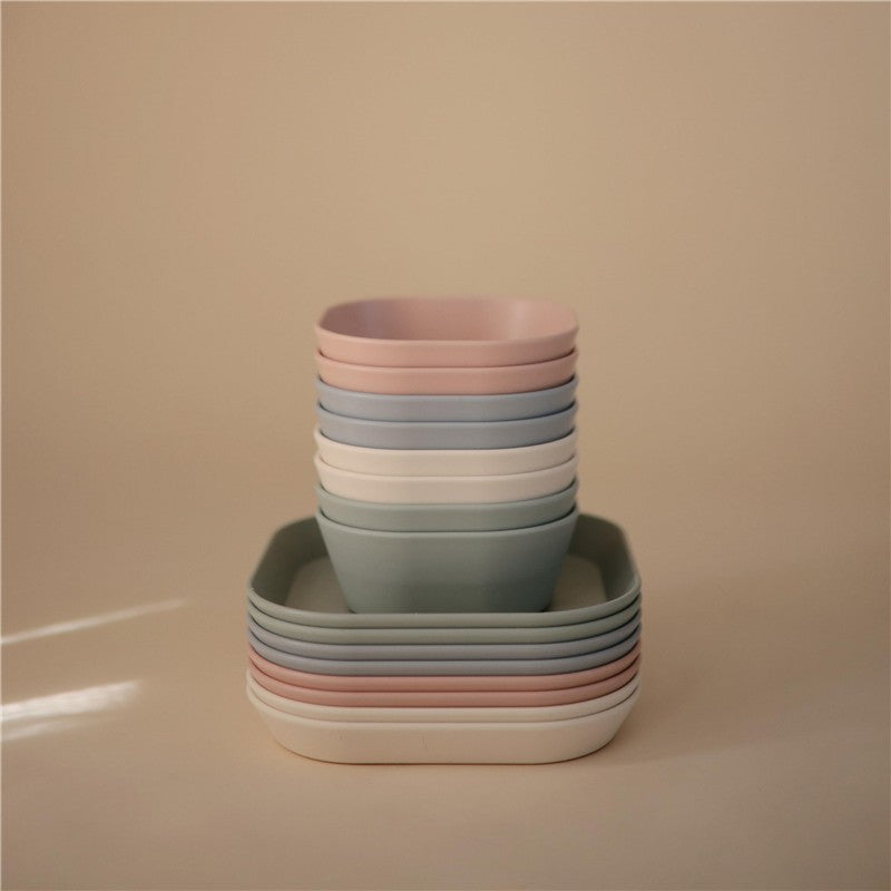 Mushie Silicone Square Plate Dinnerware Set 2 Pack - Sage Image 8