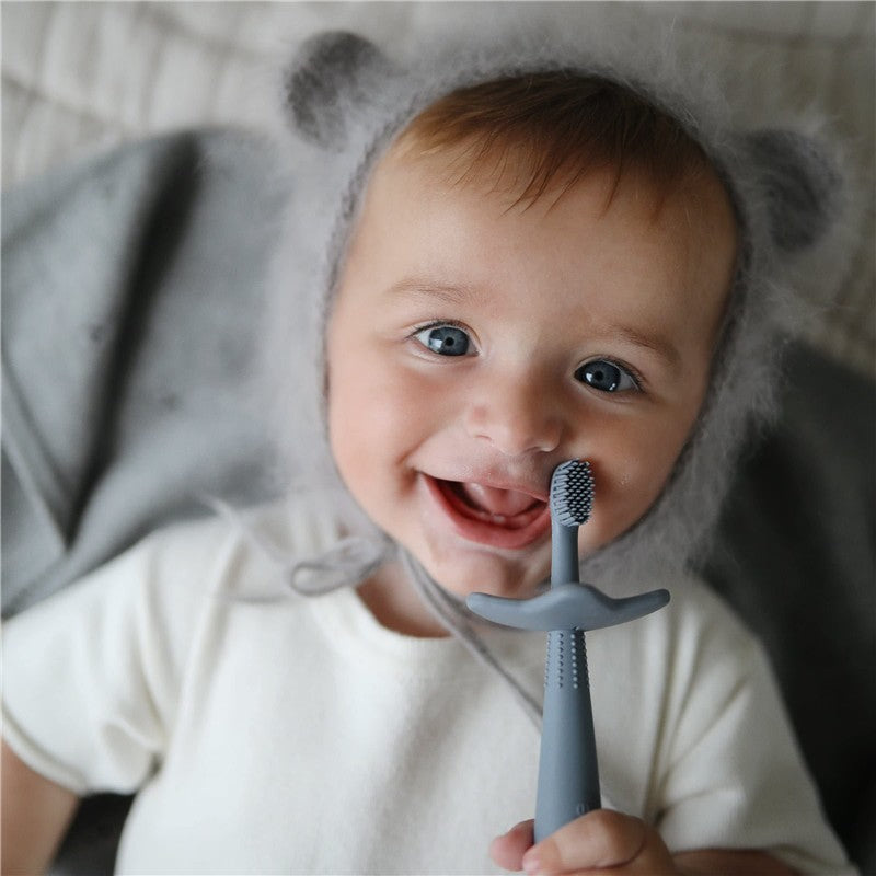 Mushie Silicone Star Training Toothbrush - Cambridge Blue Image 3