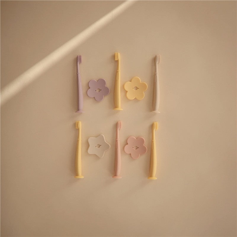 Mushie Silicone Flower Training Toothbrush - Soft Lilac Image 6