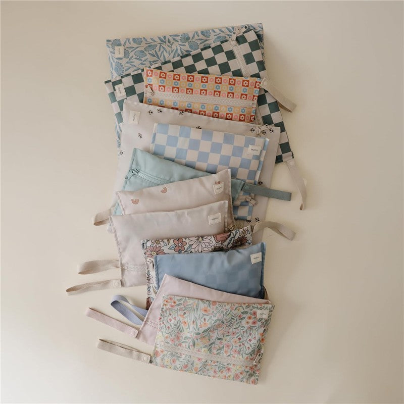 Mushie Water Resistant Wet Bag - 2 Pack - Blue Flowers