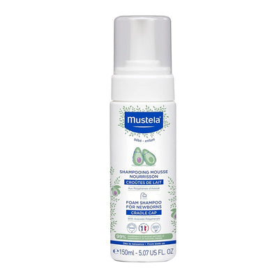 Mustela Foam Shampoo for Newborns with Avocado Polyphenols for cradle cap, 5.07 fl oz bottle