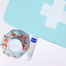 Mustela Cicastela Moisture Recovery Cream tube next to a round container and a cloth with fox illustrations on a light blue background.