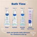Mustela Diaper Rash Cream 123 - 3.8 oz among other Mustela baby skincare products, labeled for bath time steps.
