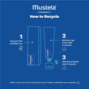 Mustela Diaper Rash Cream recycling instructions, featuring a tube and box, highlighting steps 1 to 3 with corresponding icons.