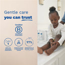 Mustela Hydra Bébé Body Lotion, 25.35 fl oz, with a child receiving moisturizing care; highlights gentle, safe ingredients for newborns.