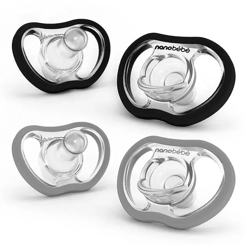 Nanobebe - 4Pk Black & Gray Flexy Active Baby Pacifiers 4/36M Image 1