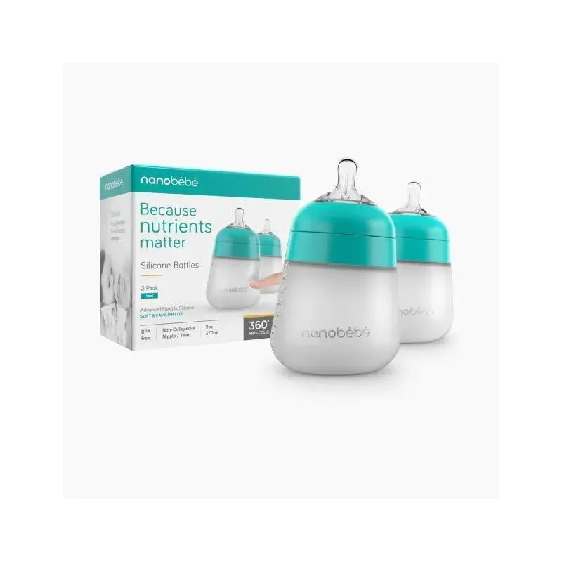 Nanobebe - 2Pk Flexy Silicone Baby Bottle 9Oz, Teal Image 9