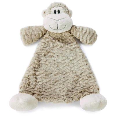 Soft beige rattle blankie featuring a smiling monkey design, ideal for cuddling and comforting infants.