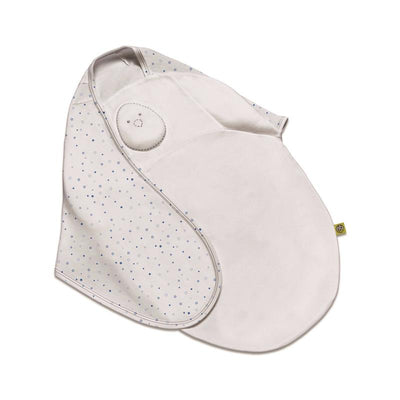 Nested Bean Zen Swaddle Classic in Stardust Blue, designed for infants 0/6 months, features a soft, star-patterned fabric.