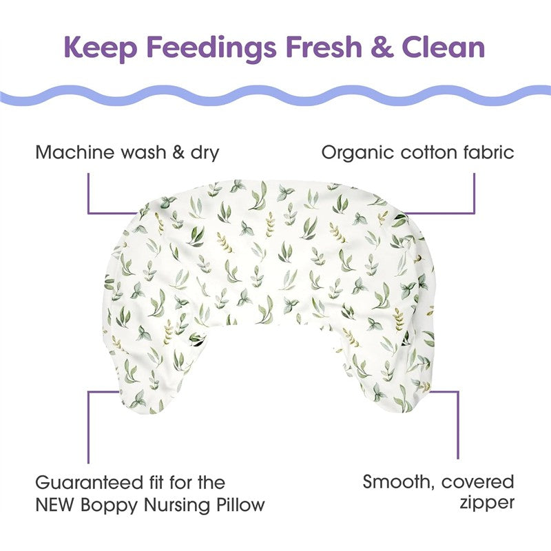 New Boppy Nursing Pillow Organic Cotton Cover- Green Leaves Image 3