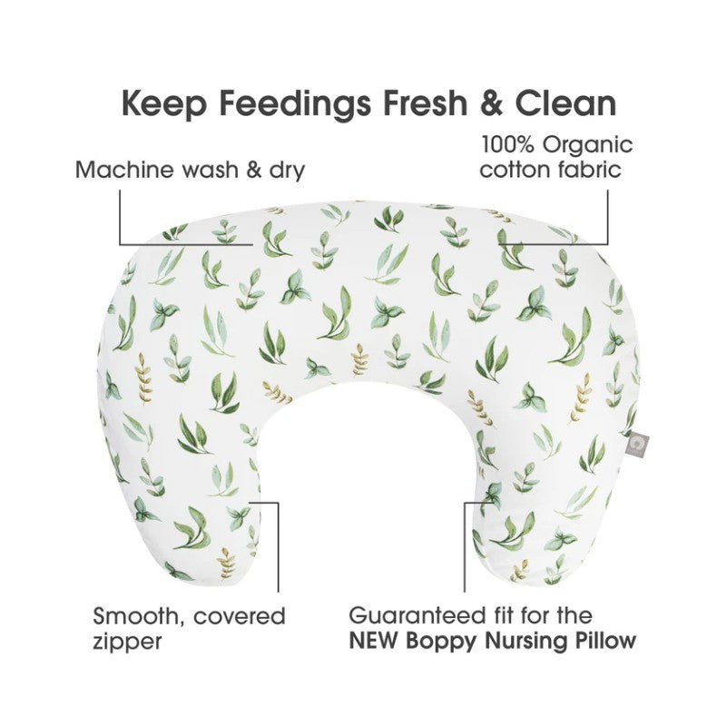 New Boppy Nursing Pillow Organic Cotton Cover- Green Leaves Image 4