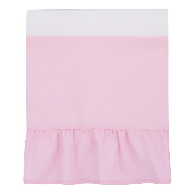 Pink crib skirt with a ruffled bottom, part of the NoJo 3Pk Disney Ariel Watercolor Wishes Bedding Set.