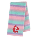 Ombre plush baby blanket featuring pastel pink, green, and purple stripes with an embroidered Ariel character.