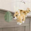 Musical mobile featuring plush Simba and a green leaf, designed for nursery decor and entertainment.