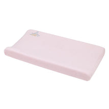 Pink changing pad cover featuring a whimsical design suitable for infants, part of the NoJo Disney Sweet Princess collection.
