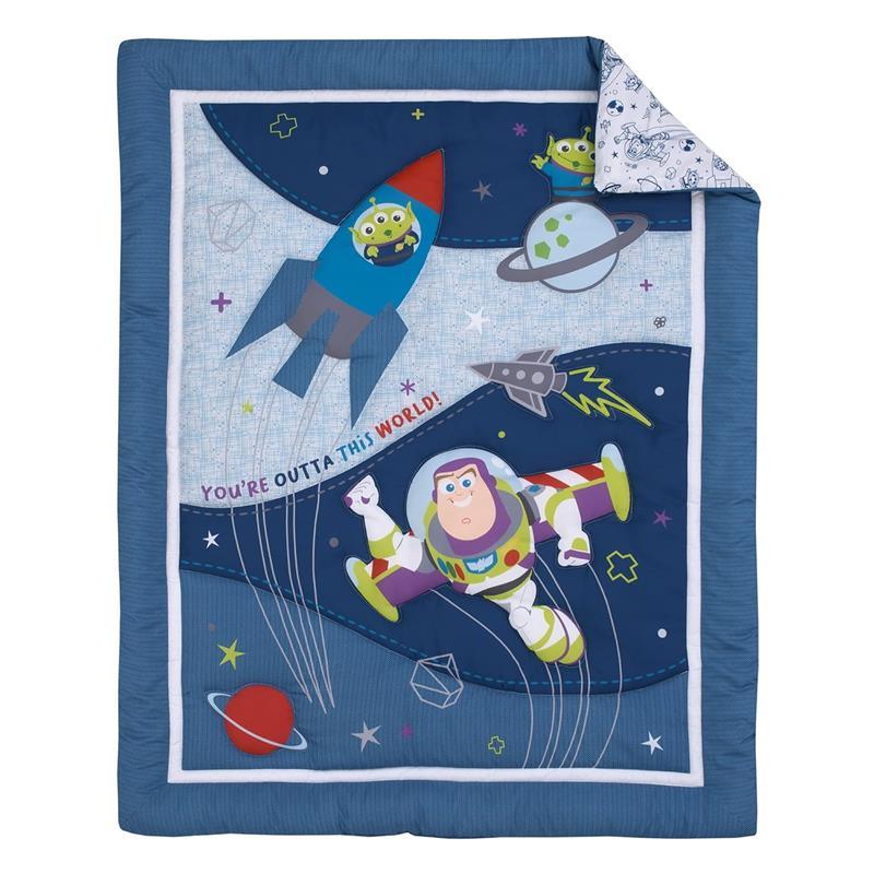 Nojo - Disney Toy Story Outta This World Blue and Gray Buzz Lightyear 4 Piece Nursery Crib Bedding Set - Comforter, Fitted Crib Sheet, Changing Pad Image 3