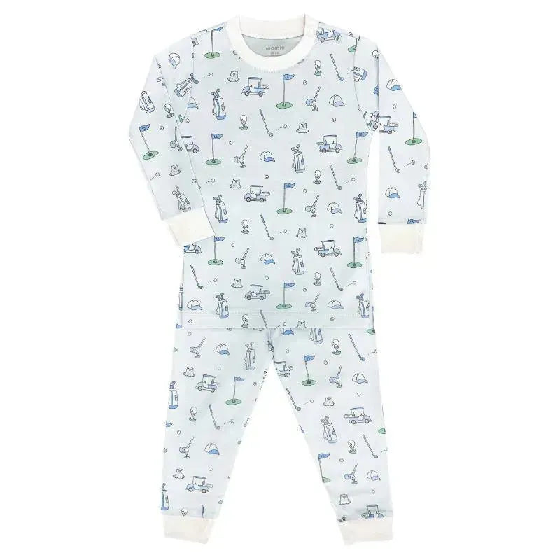 Noomie - Baby Boy Let's Golf Long Sleeve Pajama Set, Blue Image 1