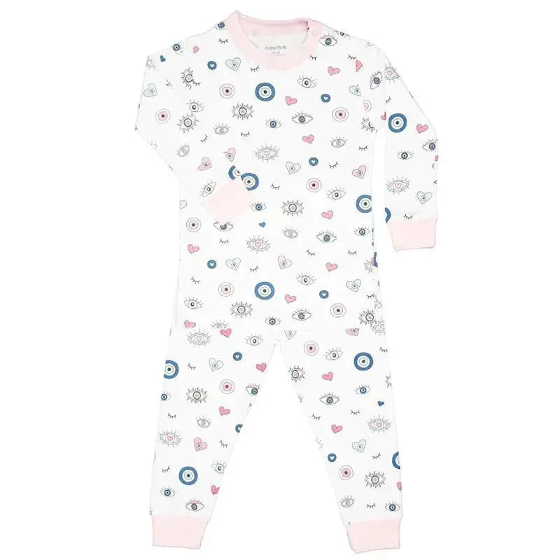 Noomie - Baby Girl Evil Eye Long Sleeve Pajama Set, Pink Image 1