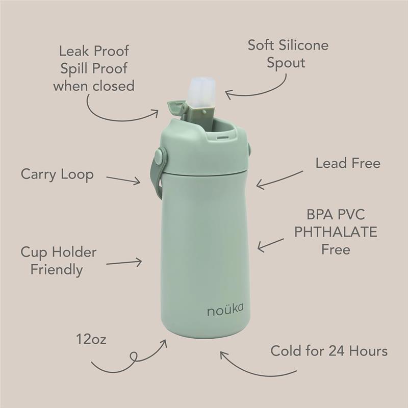 Nouka Kids Water Bottle with Silicone Spout and Silicone Straw, Soft Blush Image 2