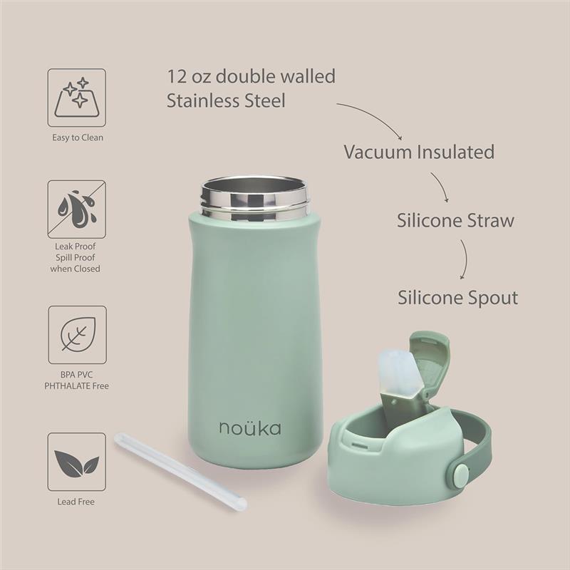 Nouka Kids Water Bottle with Silicone Spout and Silicone Straw, Soft Blush Image 3