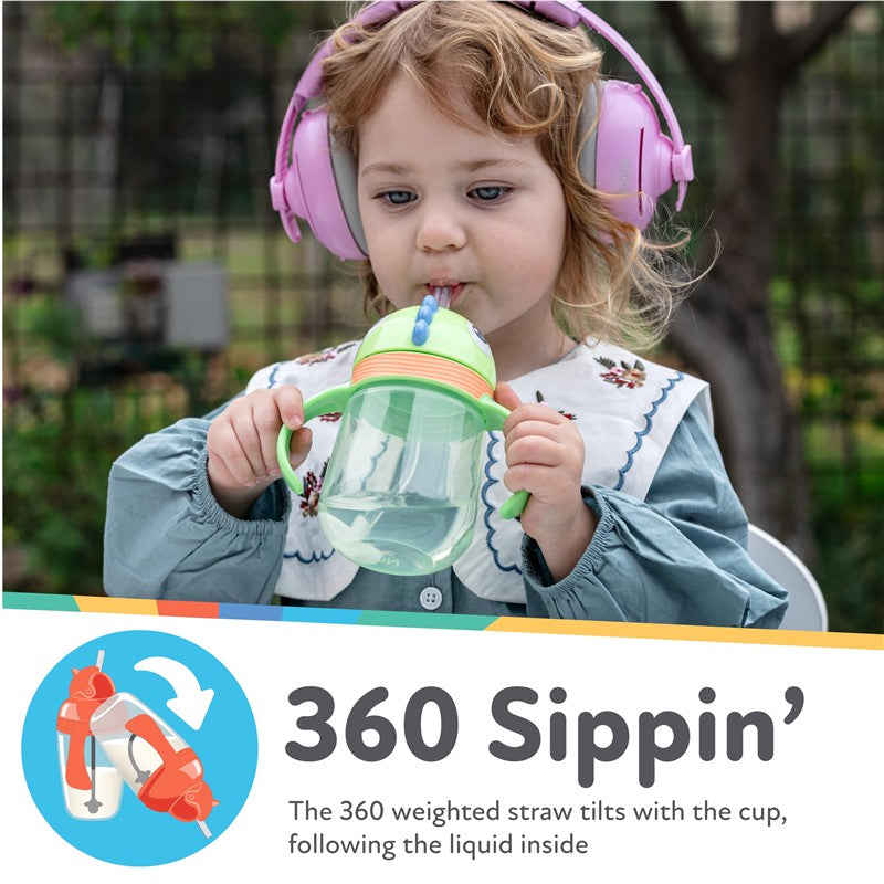Nuby 1Pk Clik-It 360 Flip-It Cup With Thin Weighted Straw, Dino Image 4
