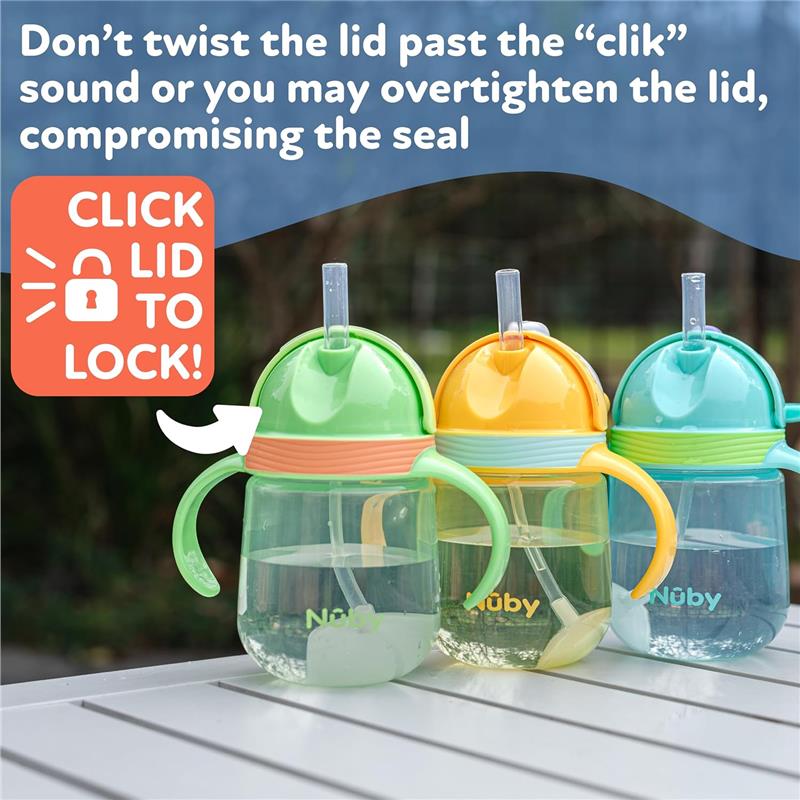 Nuby 1Pk Clik-It 360 Flip-It Cup With Thin Weighted Straw, Koala Image 2