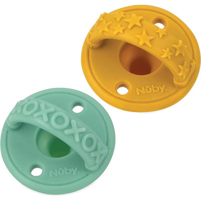 Nuby 2Pk 3D Silicone Pacifier/Soother With Silicone Cherry Baglet, 0M+, Neutral Image 1