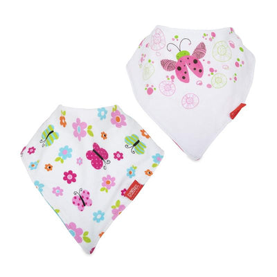 Nuby 2Pk Dribble Catcher Bandana Bibs, Super Absorbent Drool Bib With Soft Comfort Neckline, Girl Image 1