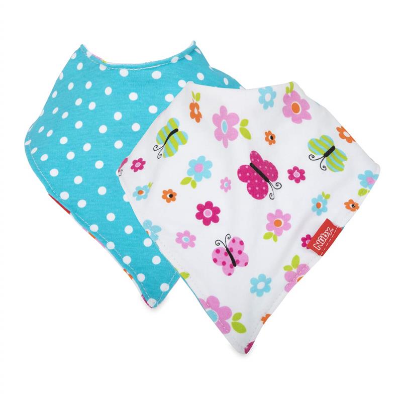 Nuby 2Pk Dribble Catcher Bandana Bibs, Super Absorbent Drool Bib With Soft Comfort Neckline, Girl Image 4
