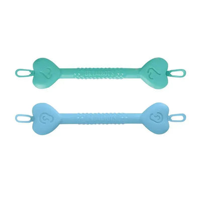 Two blue silicone ear and nose cleaners shaped like hearts, displayed side by side, with a storage case for easy use.