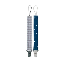 Nuby - Boy 2Pk Printed Fabric Pacifier Clip Holder With Plastic Clip, Gray Plaid/Blue Stars Image 1