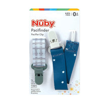 Nuby - Boy 2Pk Printed Fabric Pacifier Clip Holder With Plastic Clip, Gray Plaid/Blue Stars Image 2