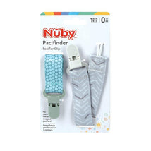 Nuby - Boy 2Pk Printed Fabric Pacifier Clip Holder With Plastic Clip, Green Dots/Gray Arrows Image 2