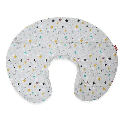 Nuby Dr Talbots star print nursing pillow cover set featuring a gray background with colorful stars.