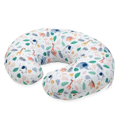 Support pod nursing pillow featuring a jungle-themed design with animals and foliage, ideal for infants and breastfeeding.