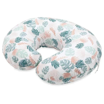Support Pod nursing pillow featuring a tropical leaf design in pastel colors, ideal for infant and breastfeeding support.