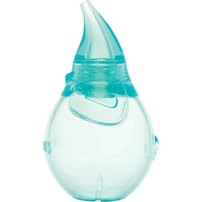 Nuby elephant nasal aspirator in blue, designed to gently clear nasal congestion in infants.