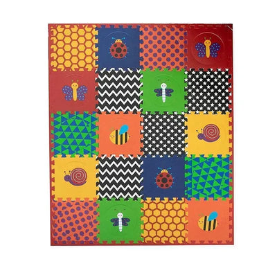Colorful Nuby Eva Floor Foam Tiles 20PC Set featuring various insect and pattern designs in a playful layout.