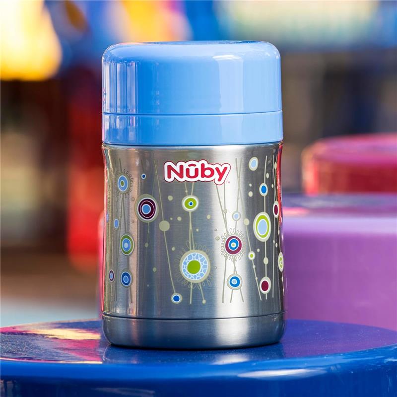 Nuby First Solids Stainless Steel Thermos with Spoon 15 Oz, Blue Image 2