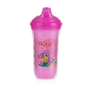 Nuby Insulated No-Spill Easy Sip Cup, 9 oz, pink with a toucan design and flowers, ideal for toddlers.