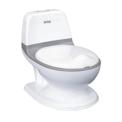 White Nuby My Real Potty designed for children, featuring a comfortable seat and a simple, modern aesthetic.