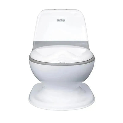 White Nuby My Real Potty designed for toddler training, featuring a smooth, curved shape and a comfortable seat.