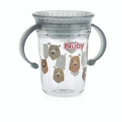 Tritan Wonder Cup by Nuby features a bear design, two easy-grip handles, and a no-spill lid for kids.