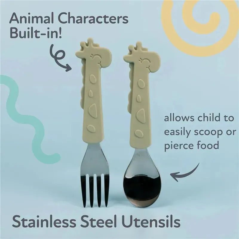 Nuby - Silicone Stainless Steel Giraffe Fork & Spoon - Green Image 5