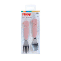 Nuby - Silicone/Stainless Steel Whale Fork & Spoon, Pink Image 2